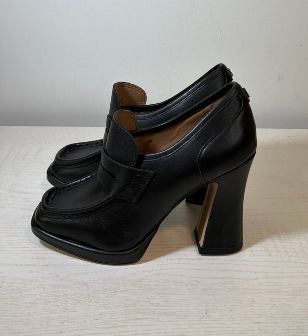 Sam Edelman Jeanette Block Hell Loafer Pump in Black Leather sz 5.5